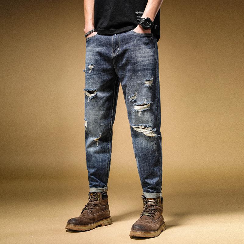

Men's Jeans Ripped Men Skinny High Street Style Elasticity Slim Frayed Casual Denim Pants Trousers Biker Z47Men's, Blue