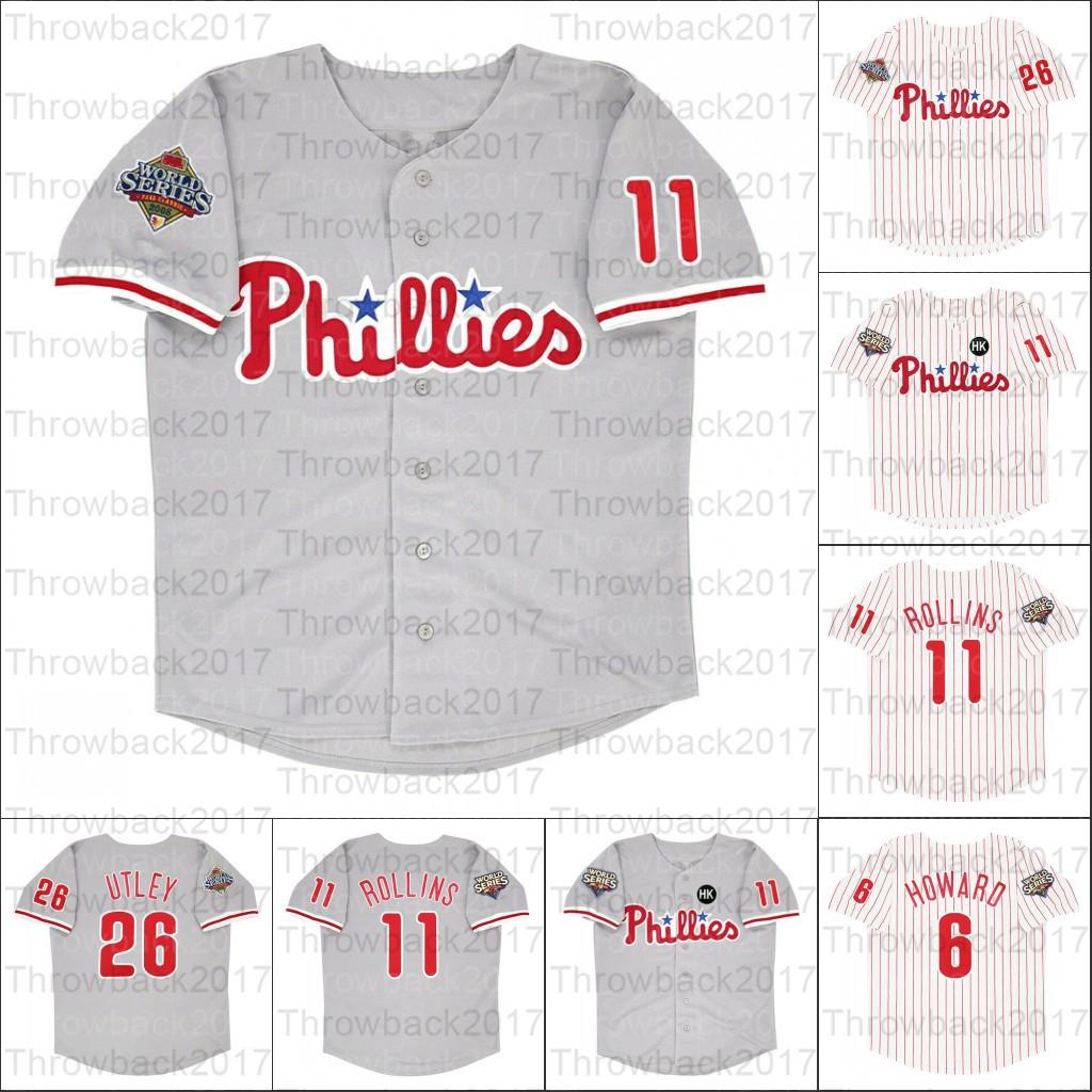 

Retro Baseball jersey 2008 and 2009 Philadelphia jerseys 26 Chase Utley 11 Jimmy Rollins 6 Ryan Howard 48 Pedro Martinez 51 Carlos Ruiz, Men 2008 grey