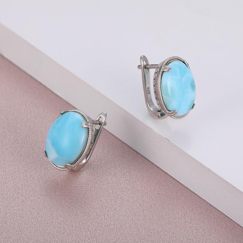 

Dangle & Chandelier Simple Fashion Geometric Round Charm 925 Sterling Silver Jewelry Gift Classic Natural Precious Larimar Earrings For Wome