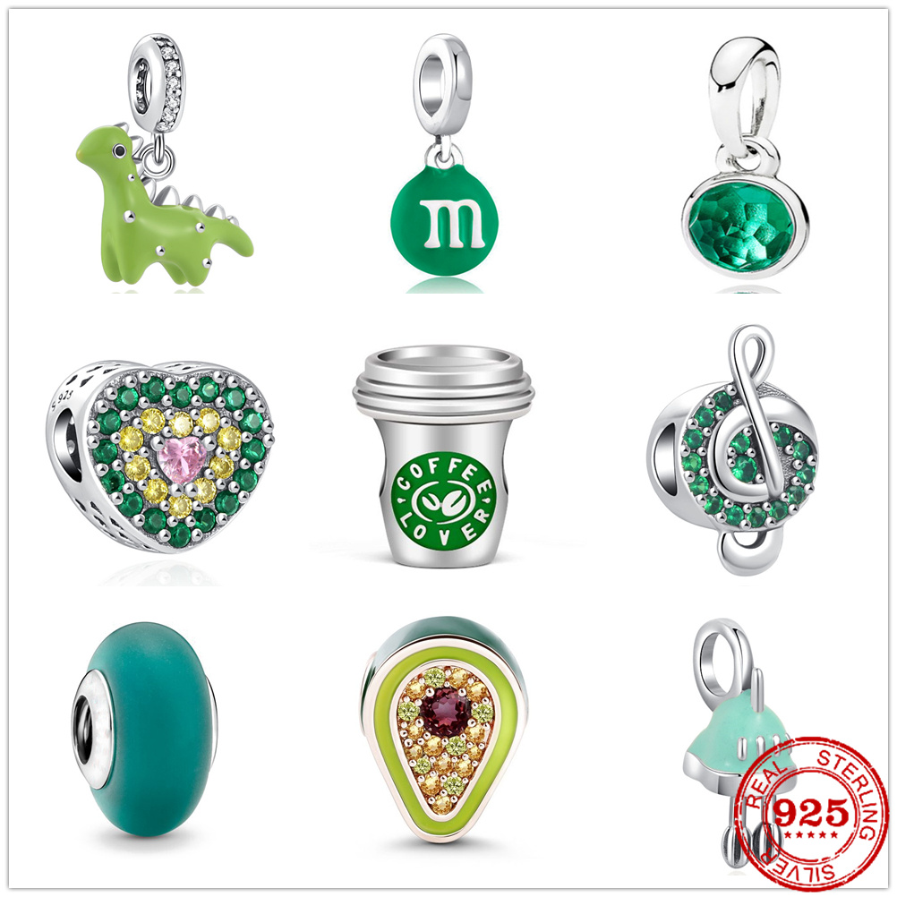 

925 Sterling Silver Dangle Charm Green You Are My Coffee Matte Murano Beads Bead Fit Pandora Charms Bracelet DIY Jewelry Accessories
