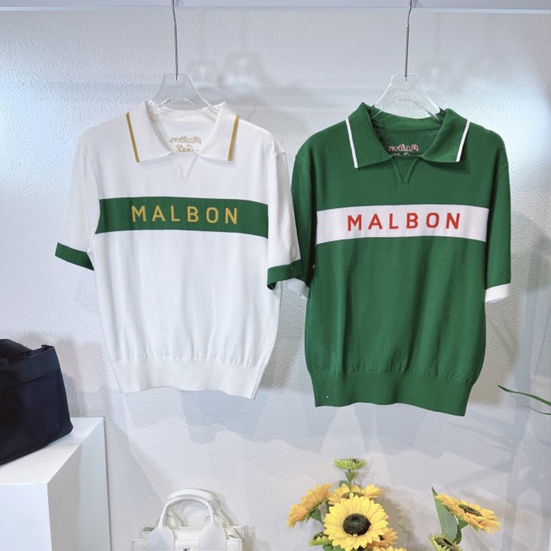 

MALBON Golf women' knitted short-sleeved summer lapel fashion all-match top GOLF outdoor sports breathable jersey 220623, Green