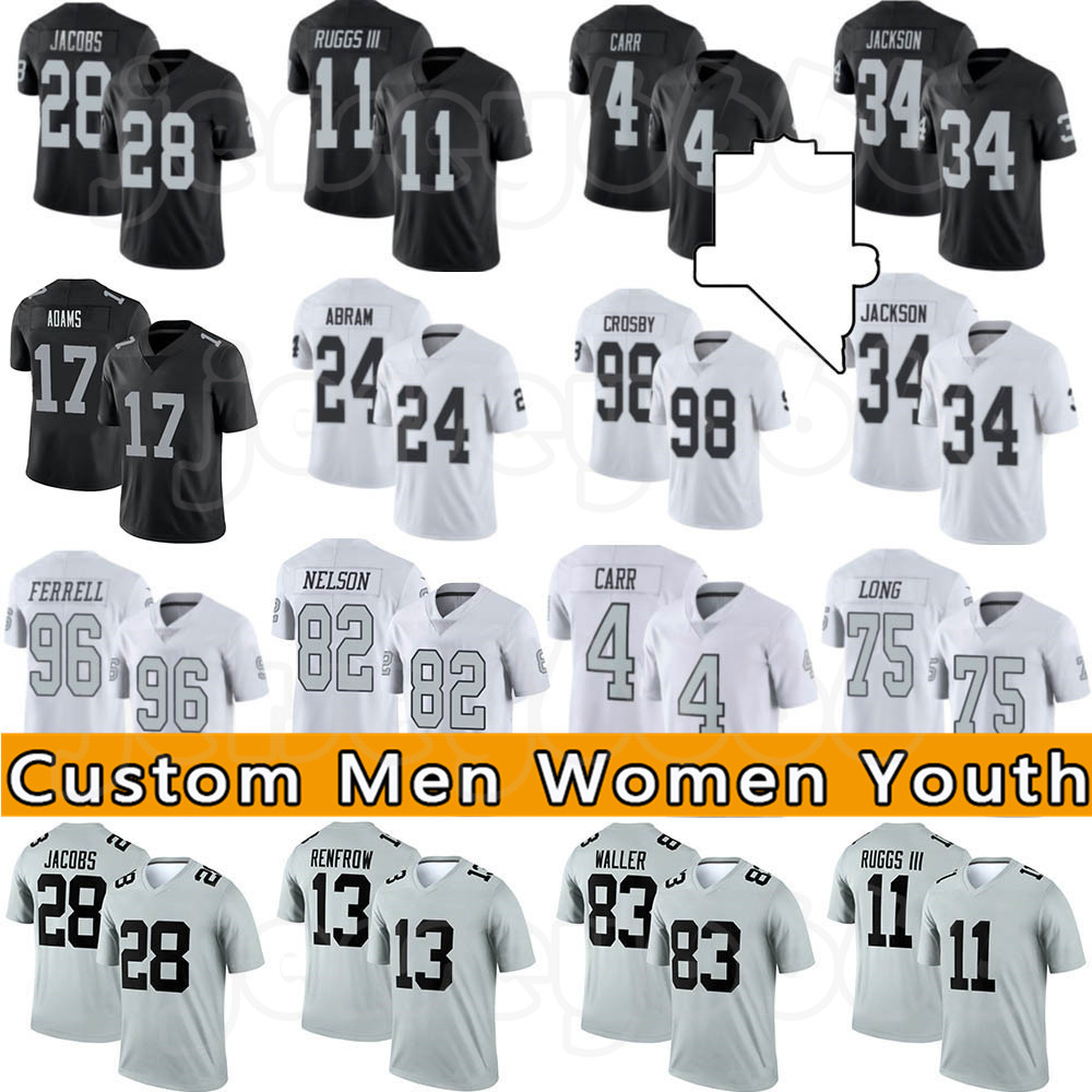 

Mens 17 Davante Adams Custom Josh Jacobs Football Darren Waller Chandler Jones 4 Derek Carr Women Henry Ruggs III Hunter Renfrow raider''Jersey Bo Jackson, Custom men (tuxizhe)