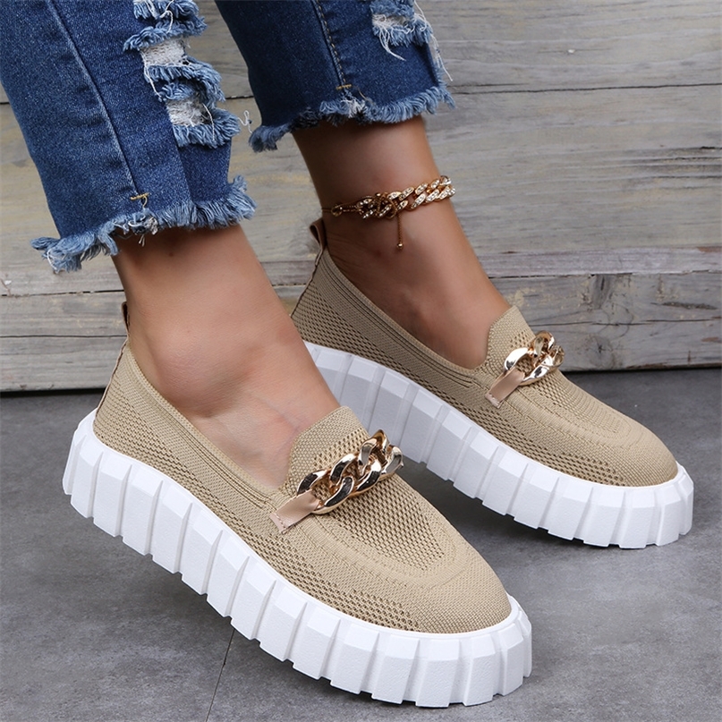 

Women's Chain Loafer Flats For Women Round Toe Slip On Mesh Sneaker Casual Shoes Fabric Breathable Comfy Walking 220810, Black