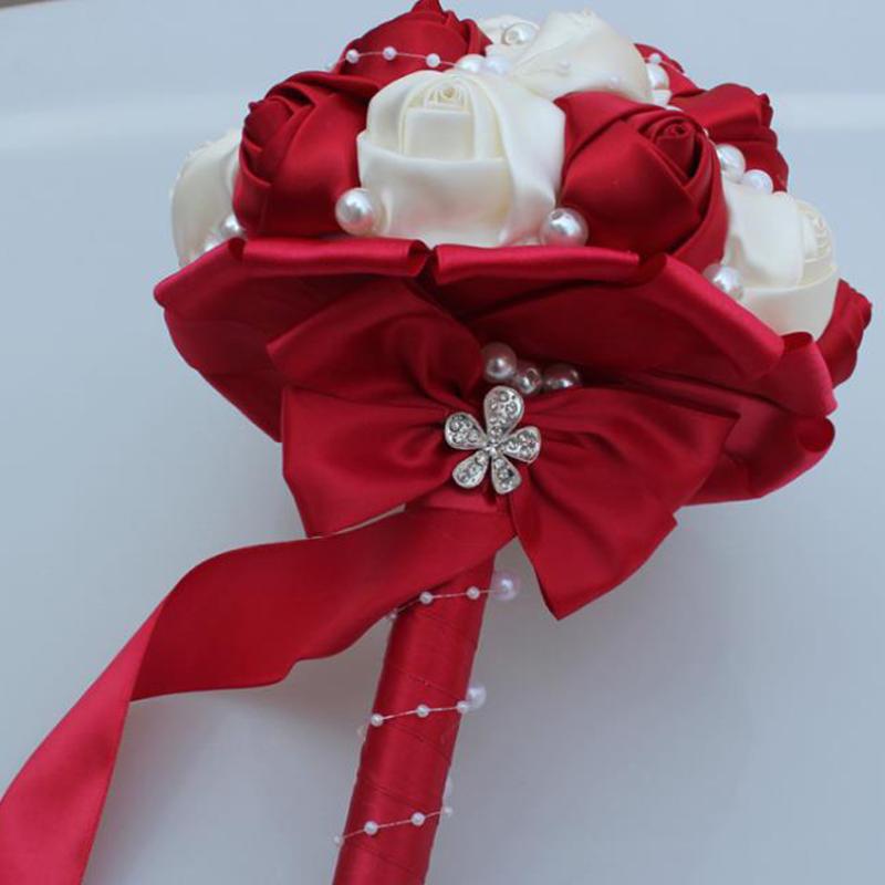 

Wedding Flowers Polyester Roseholding Flower Hurgandy Bridal BouquetWedding
