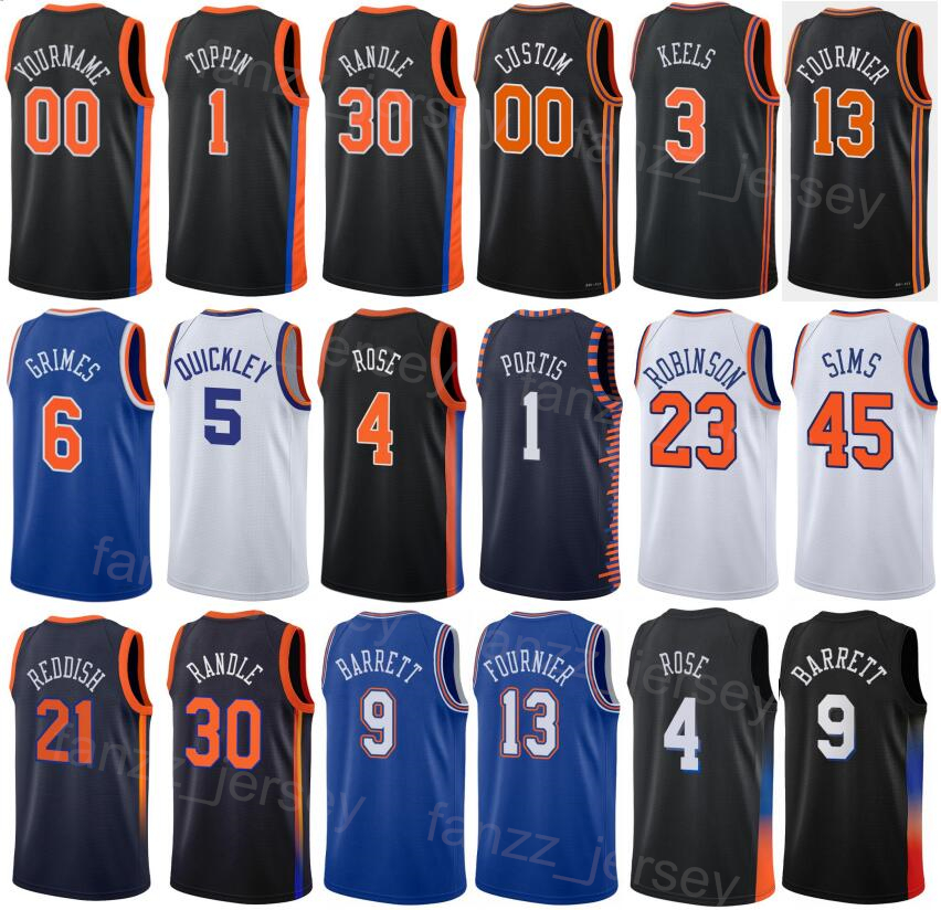 

Print Basketball RJ Barrett Jersey 9 Derrick Rose 4 Evan Fournier 13 Mitchell Robinson 23 Immanuel Quickley 5 Obi Toppin 1 Julius Randle 30 Custom Name Number Men Kids, White