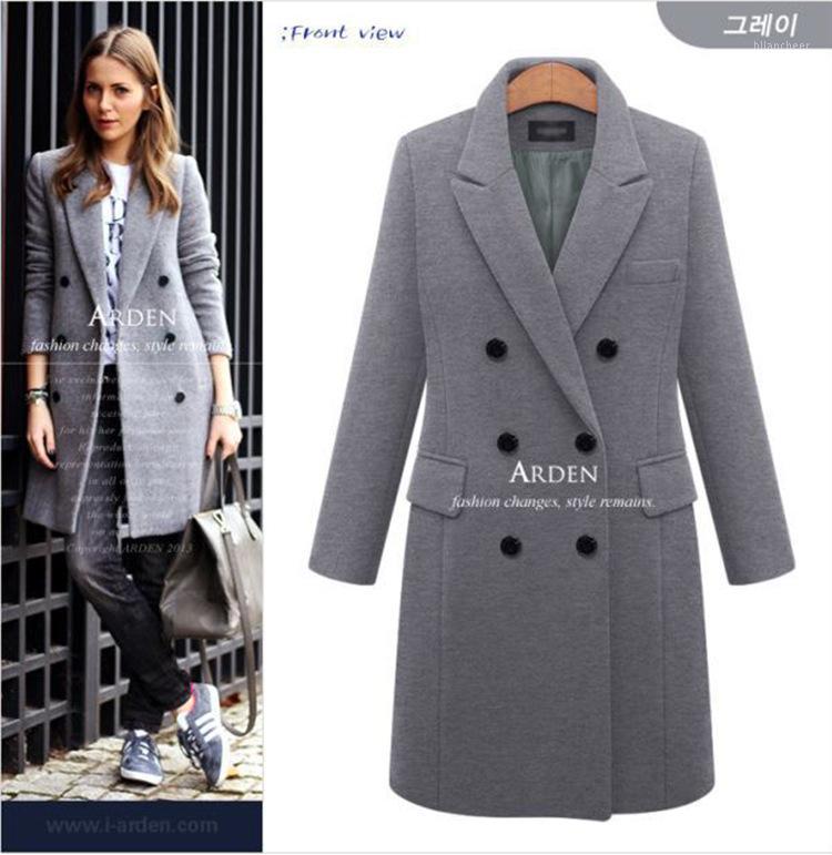 

Women Autumn Winter Coat Casual Wool Solid Jackets Blazers Female Elegant Double Breasted Long Ladies Size  FZ244, Picture color1