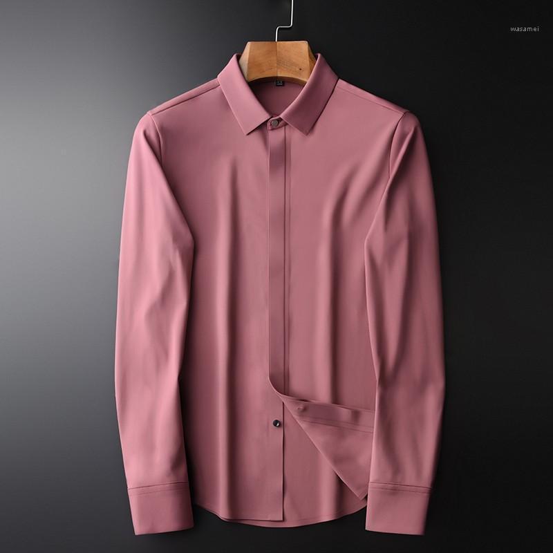 

Minglu Red Male Shirts High Quality Long Sleeve Solid Color Casual Mens Dress Plus Size 4xl Fashion Slim Fit Man Shrits Men's, Red hcz20049-3