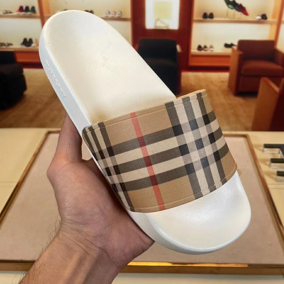 

Designer Vintage Check Slides Print Furleys Archive Plaid Sandals Pool Slipper Men Women Pantoufle Beige Summer Beach Outdoor Cool Mule Size 36-45, Customize