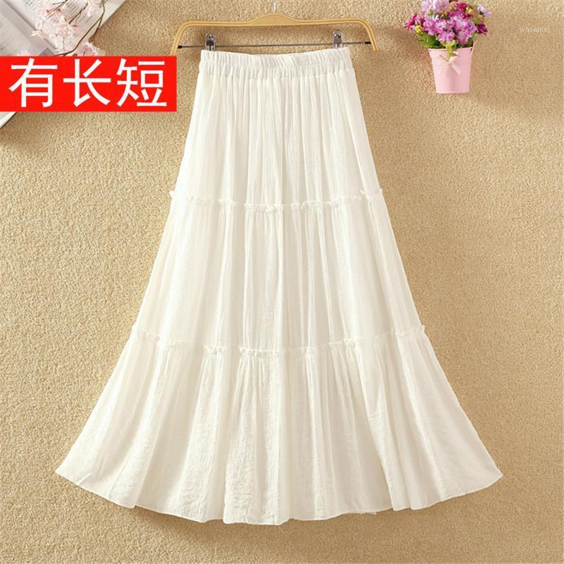 

Skirts High Waist Long Skirt Solid Color All-around Show Thin Hundred Pleats Big Cotton Medium Length Female, See chart