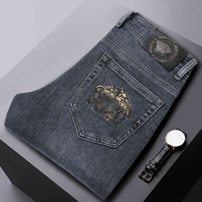 Jeans masculin Automne jeans masculin de coton coréen version coréenne épaisse extension petits pieds minces minces brodés longs pantalon CSE5
