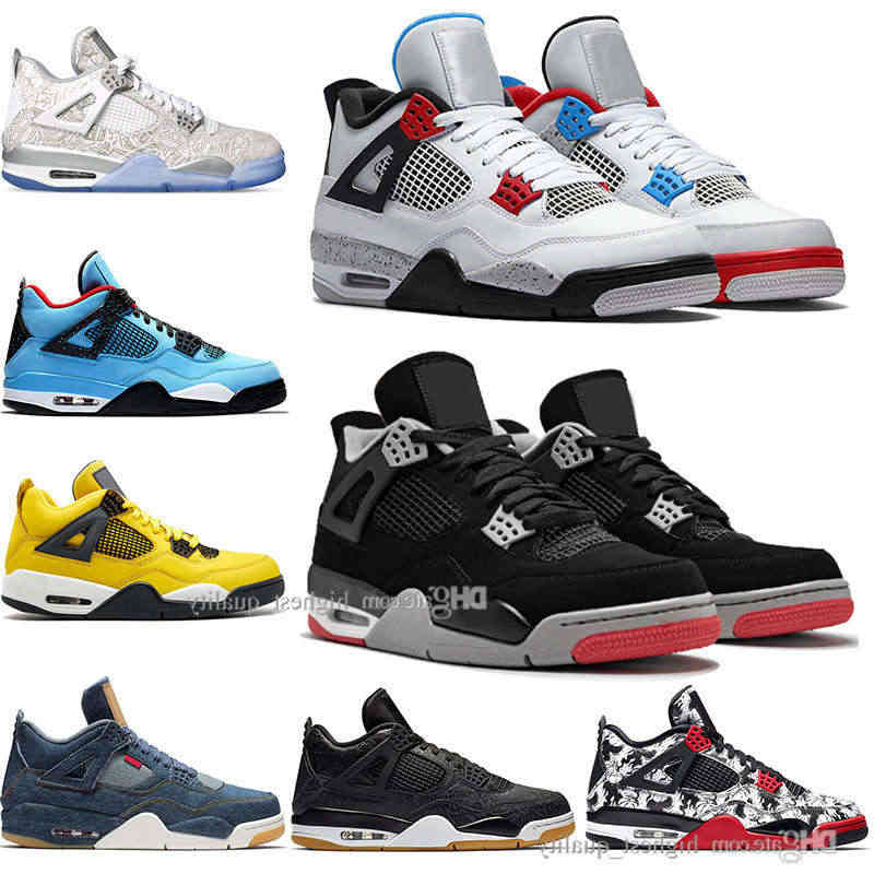 

4s 4 IV Newest What Bred The Cactus Jack Laser Wings Mens Basketball Shoes Denim Blue Pale Citron Men Sport Sneakers US 5.5-13, #05