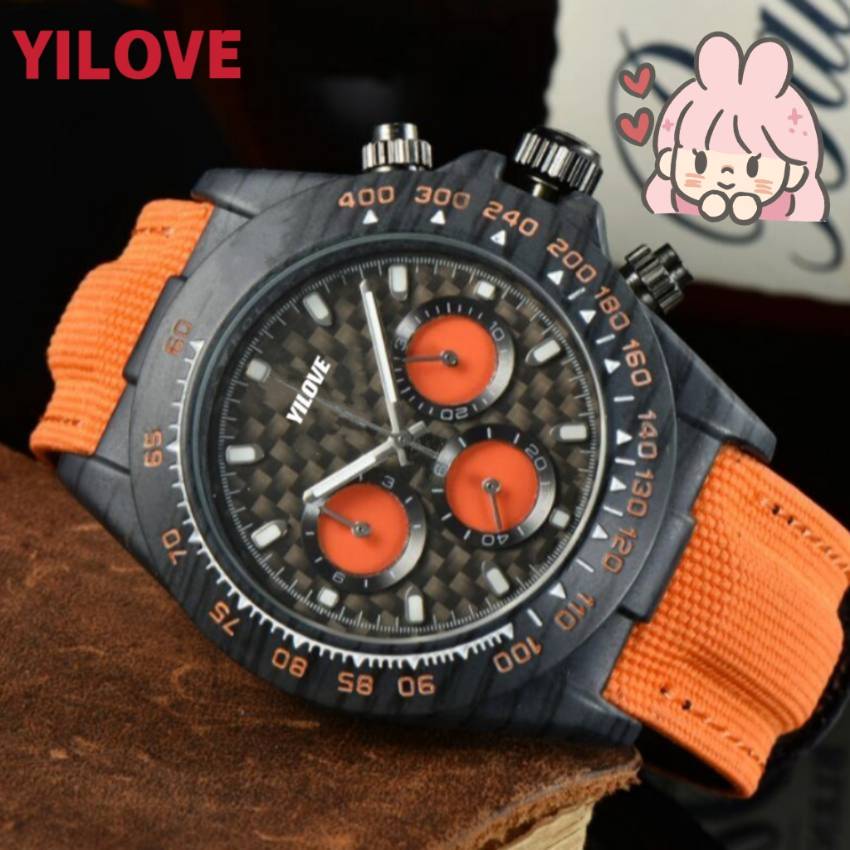 

Quartz Imported Movement Watch 44mm Men 904L Stainless Steel Case Yellow White Black Nylon Strap Clock Waterproof Sports Style Luminous Layer Wristwatches, As pic