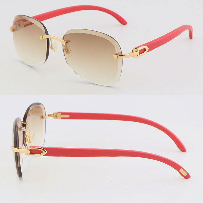 

Classic Designer Diamond cut Lens Metal Rimless Sunglasses Red Wood Glasses Outdoors Driving Sun Glasses Fashion Mens Women 18K Gold Frames Size:61-18-140MM