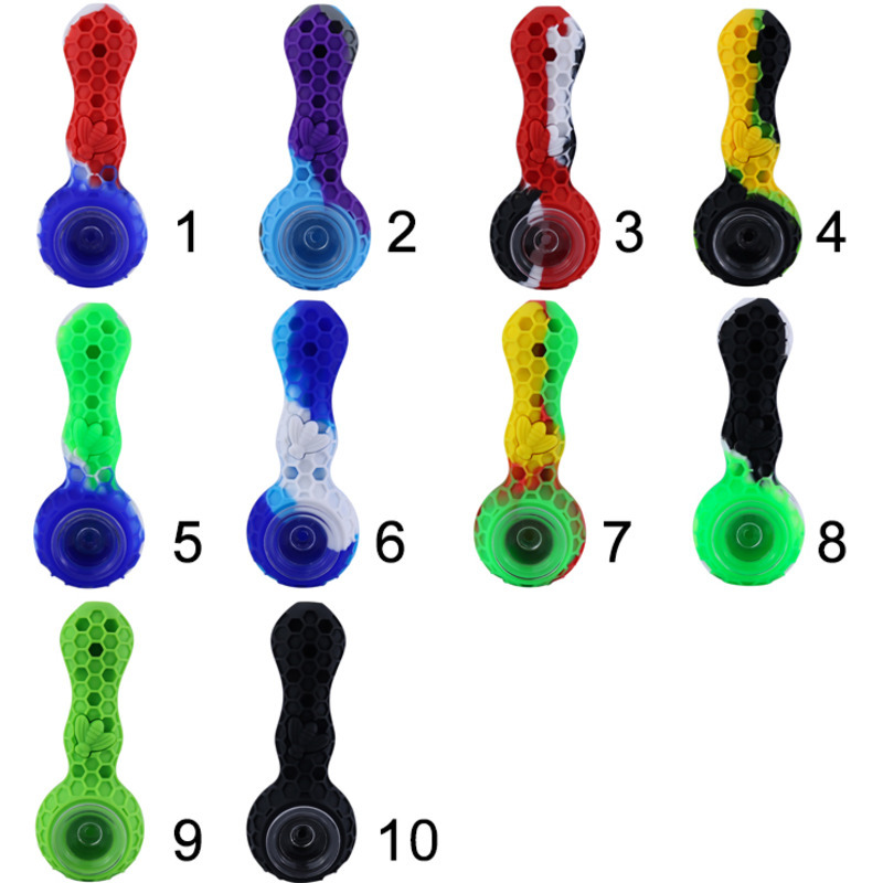 

Silicone Pipe With a stainless dabber tool Oil Herb Hidden Bowl Tobacco Colorful Bong Spoon Pipes