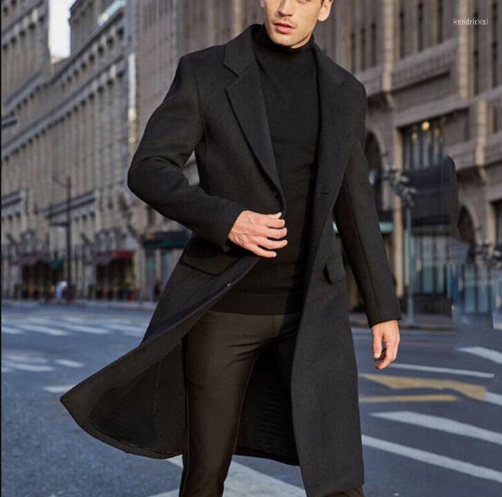 

Men' Trench Coats Winter Men Top Woolen Solid Long Sleeve Jackets Fleece Overcoats Streetwear Fashion Outerwear Kend22, Black