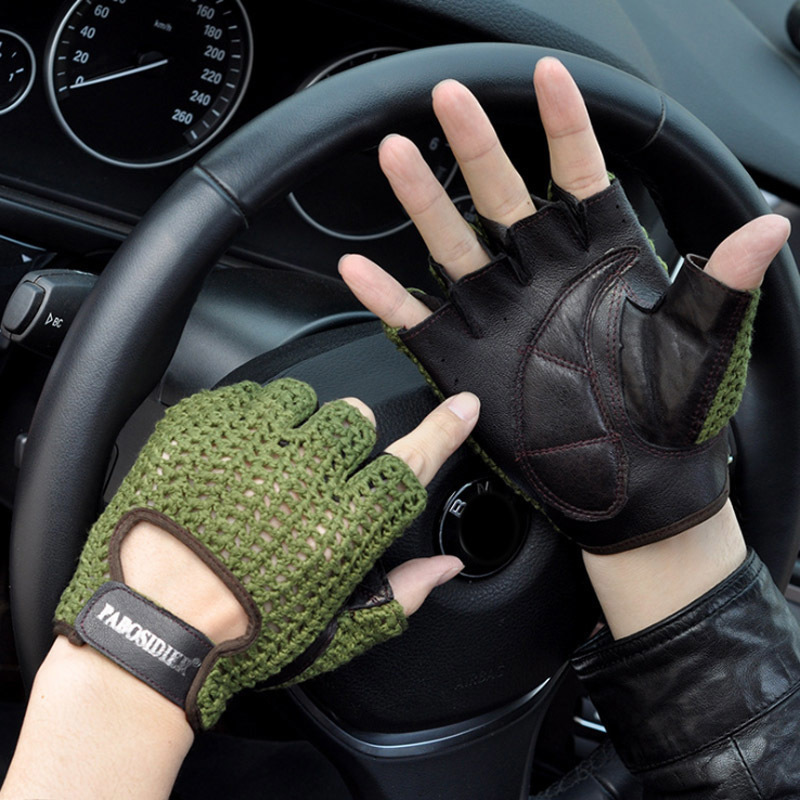 

Leather Mesh Fingerless Gloves Motocross Fishnet Car Driving Tactical Motorcycle Accessories Work Cycling Men s 220812