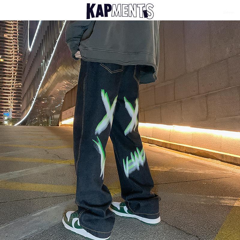 

Men' Jeans KAPMENTS Men Harajuku Baggy Casual Pants 2022 Mens Winter Print Streetwear Denim Trousers Man Wide Leg Harem Joggers, Black