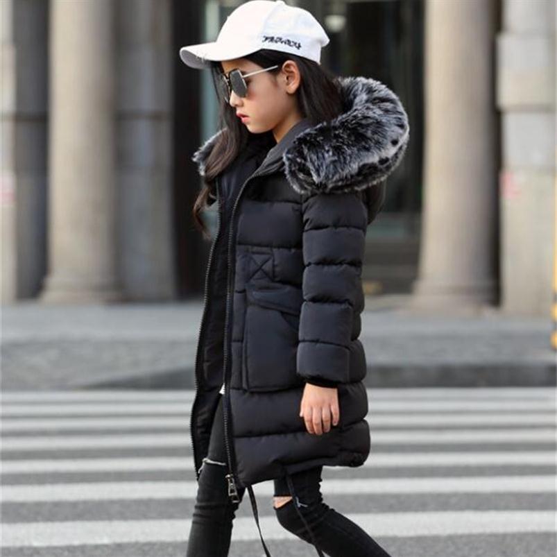 

Girls Winter Coats new Faux Fur Collar Hooded Down Parka Children Girls Thicken Warm Outwear Kids Jackets & Coats 200921267F, Black