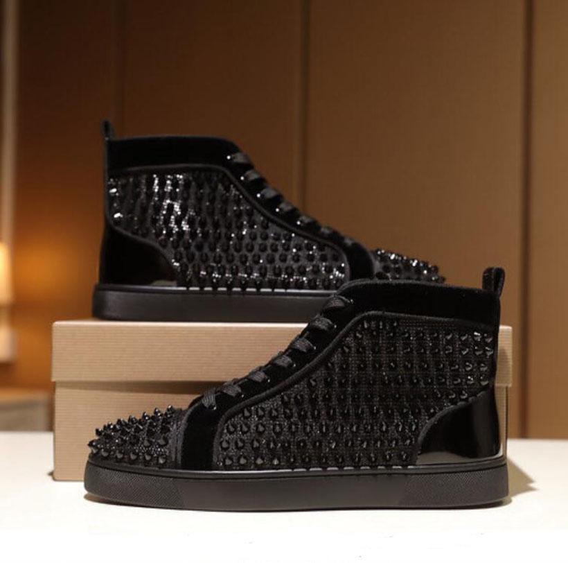 

Red Bottomed Sandals Christians Redsoles sneaker Sale Couple's Casual Shoe High top black canvas gliiter with rivet brand spiked men/w Pgj