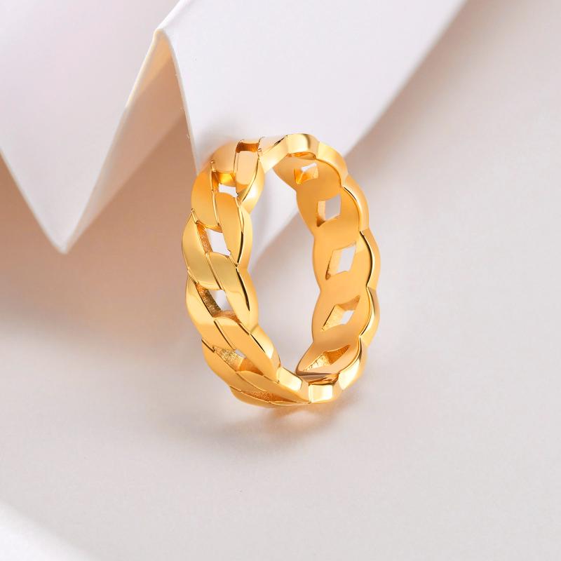 

Cluster Rings 5mm Gold Color Chain Ring For Women Curb Link Chains Dainty Stainless Steel Cuban Eternity Band RingCluster
