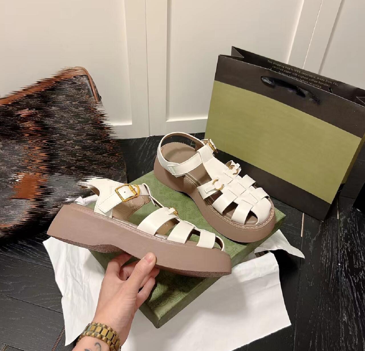 

Womens Classic Retro Sandal Thick-Soled Buckles Slipper Designer shoes Top Quality Leather Gladiator Sandals Fashion Leisure Women Slippers, Not for individual sale