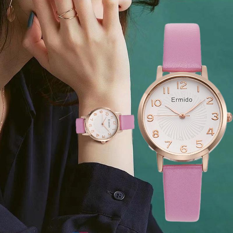 

Wristwatches Fashion Casual Vintage Leather Women Watches Number Dial Simple Ladies Quartz Wrist Rose Gold Pointer Woman Clock Reloj, Brown