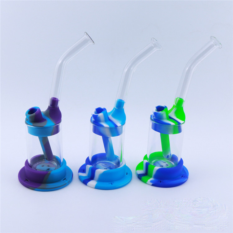 

silicone bong 8.5'' LED Hookah thick glass bongs water pipes non fading colorful shisha dab rig smoking bubbler