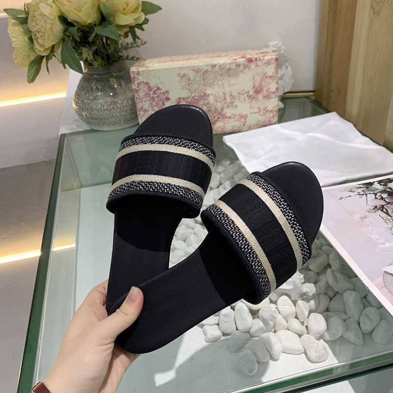 

Women Embroidered Cotton Slippers Black Deep Blue Green Canvas Leather Flat Slides Womens Multicolor Embroidery Slipper Home Flip Flops