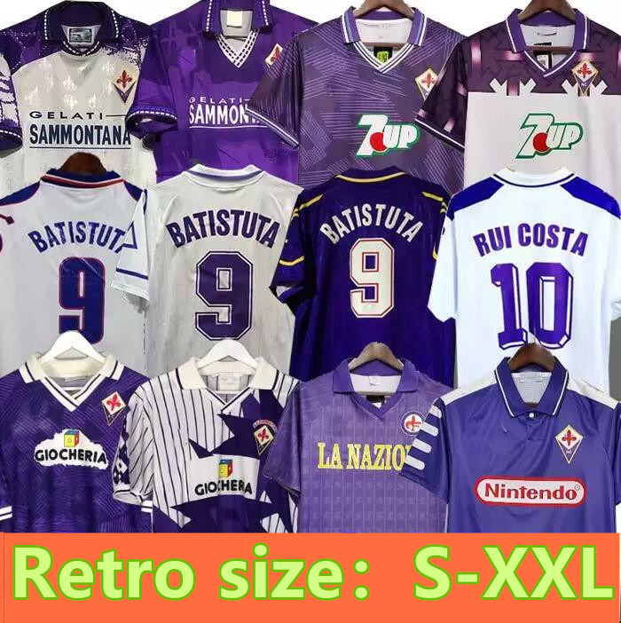 

Fiorentina Retro Soccer Jerseys EDMUNDO BATISTUTA RUI COSTA Home away Football Shirt Camisas de Futebol 89 90 91 92 93 94 95 96 97 98 99 00, 98-99 away