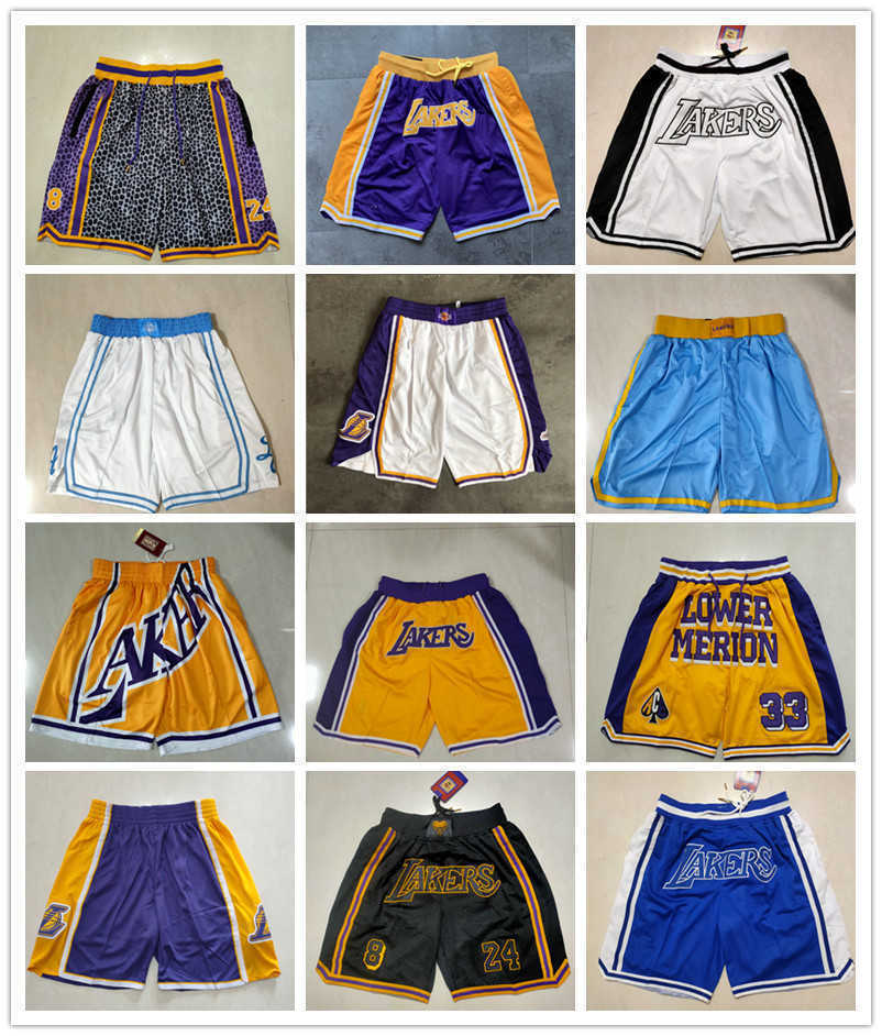 Los Angeles''Lakers''men Throwback Basketball Shorts pocket purple yellow
