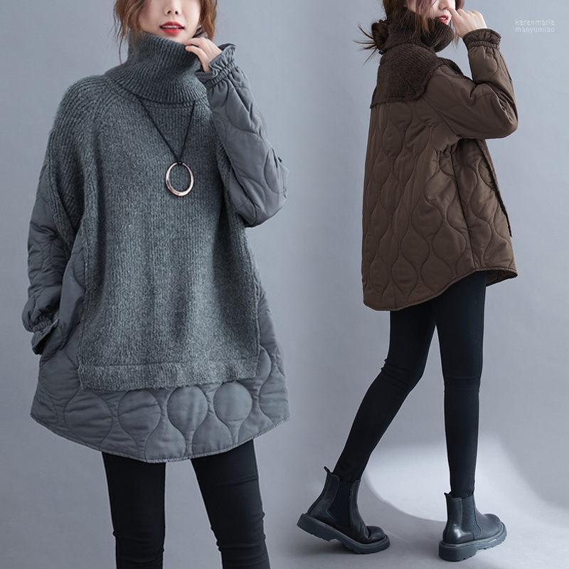 

Women's Down & Parkas 2022 High Collar Cotton Padded Tops Patchwork Knitted Jacket Winter Retro Plus Size Fashion Casual Quilted Coat M527 K, Black
