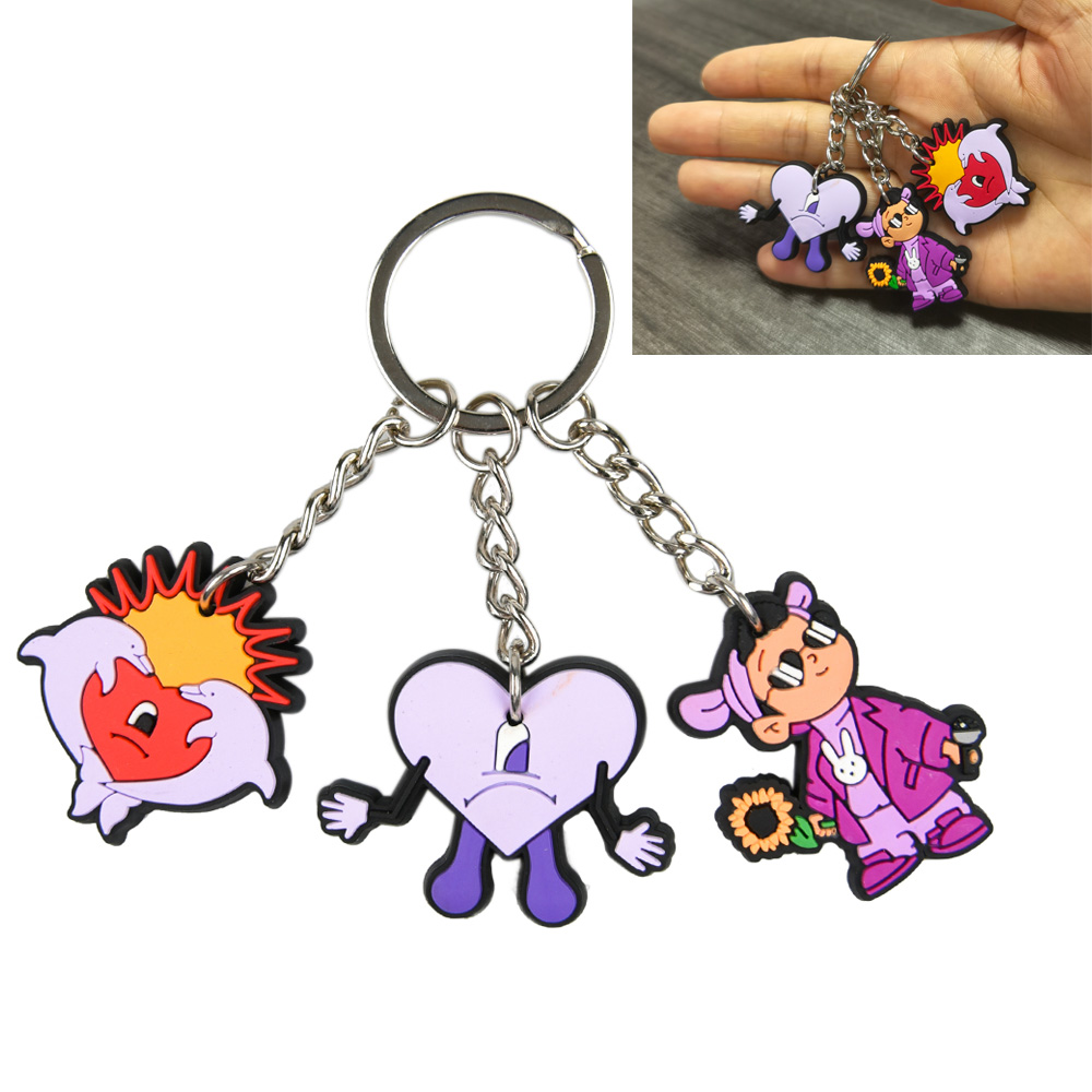 

Amazon hot sales assorted keychain 3D 2D PVC rubber cartoon bad bunny key ring for key chain holds