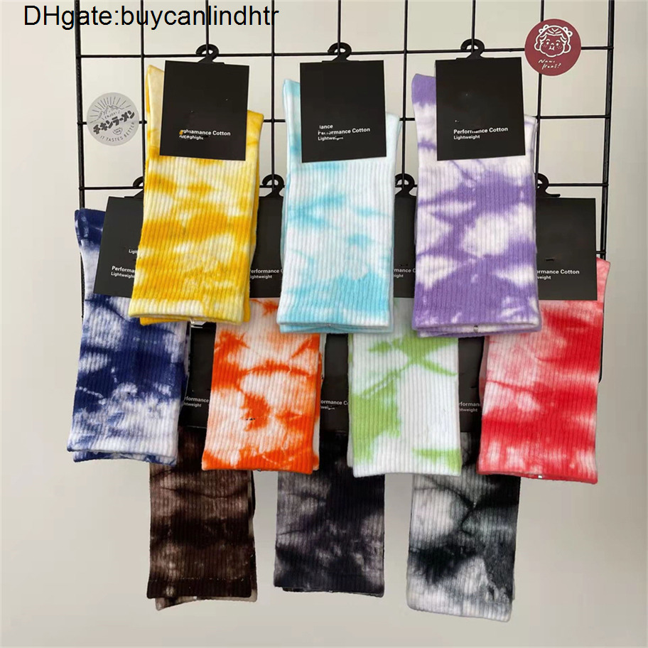 chaussettes longues automne haut tube tie dye chaussette de noël hommes et femmes pur coton 10 couleurs sport 01EB