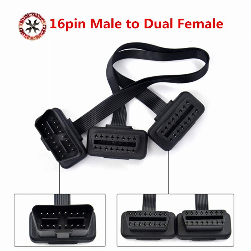 

Diagnostic Tools Dual Female Y Splitter Elbow 16Pin OBD 2 Extender ODB OBD2 Cable 16 Pin Male To Flat Noodle Extension