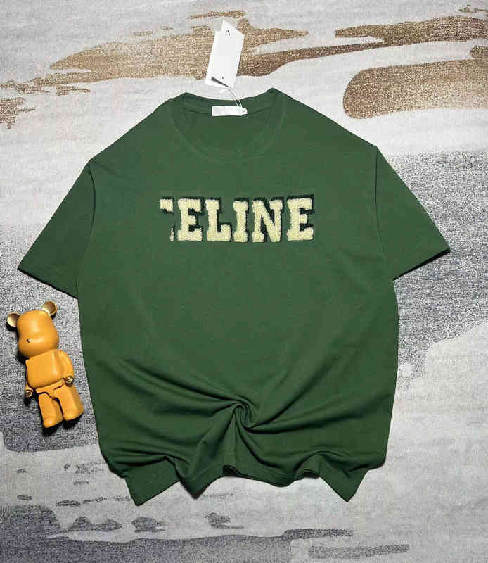 

2023 Cheap Clothing Outlet Sales 75% off Cel Selin' spring summer new towel embroidered long staple cotton men' and women' same round neck short sleeve T-shirt, Dark green
