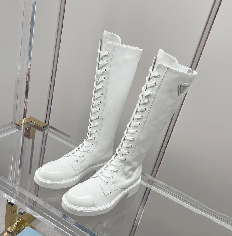 

New round toe lace-up high women's Martin boots leather flat British long tube knight spring and autumn single boots patchwork, Black