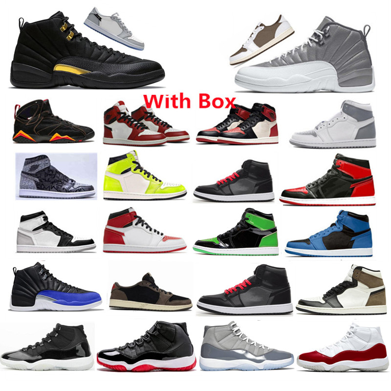 

Box 12 With 1 Stealth Black Taxi 12s Hyper Royal Mens Basketball Shoes 1s Stage Haze Reverse Mocha University Blue 11s Jubilee Low Bred Space Jam unc to chicago Sneakers, Color no. 2
