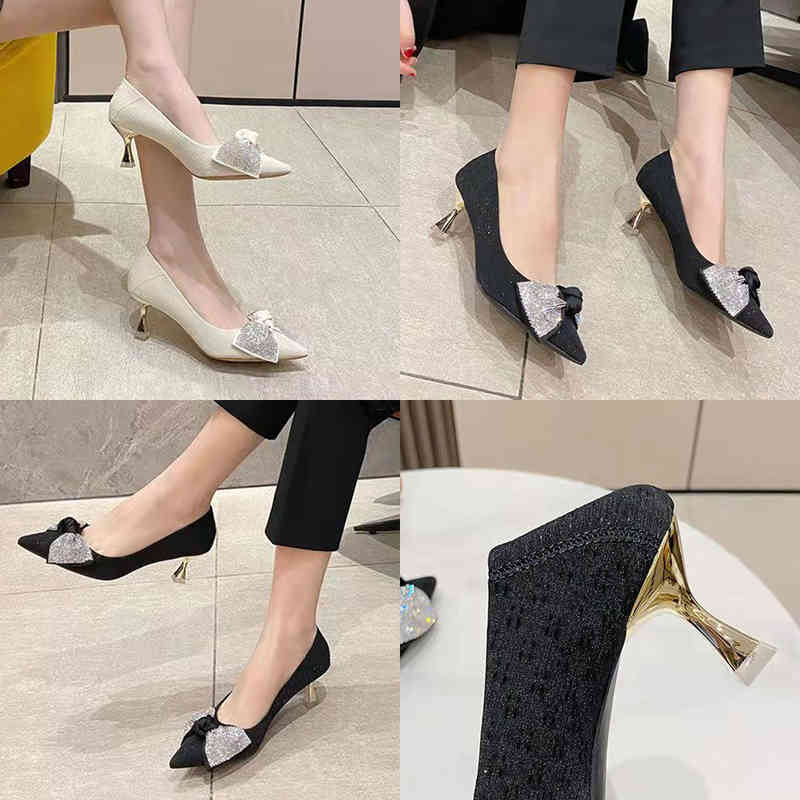 

Dress Shoes Lucyever 2022 Fashion Crystal Bowknot Pumps Women Pointed Toe High Heels Woman Stiletto Heel Party Zapatos De Mujer 220425, Black