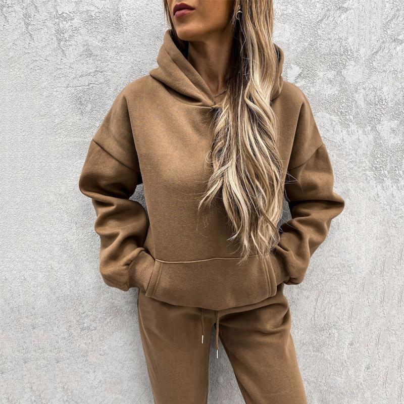 

Women' Two Piece Pants Fashion Solid Hooded Sweatshirt Pocket Sweatpant Suits 2022 Autumn Winter Casual Sports Outfits Tracksuit Women St, 03 black