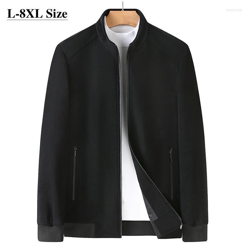 

Men's Wool & Blends Autumn Winter Coat 8XL 7XL 6XL Oversize Classic Stand Collar Solid Color Casual Bomber Jacket Plus Size Brand Clothes Ke, Black