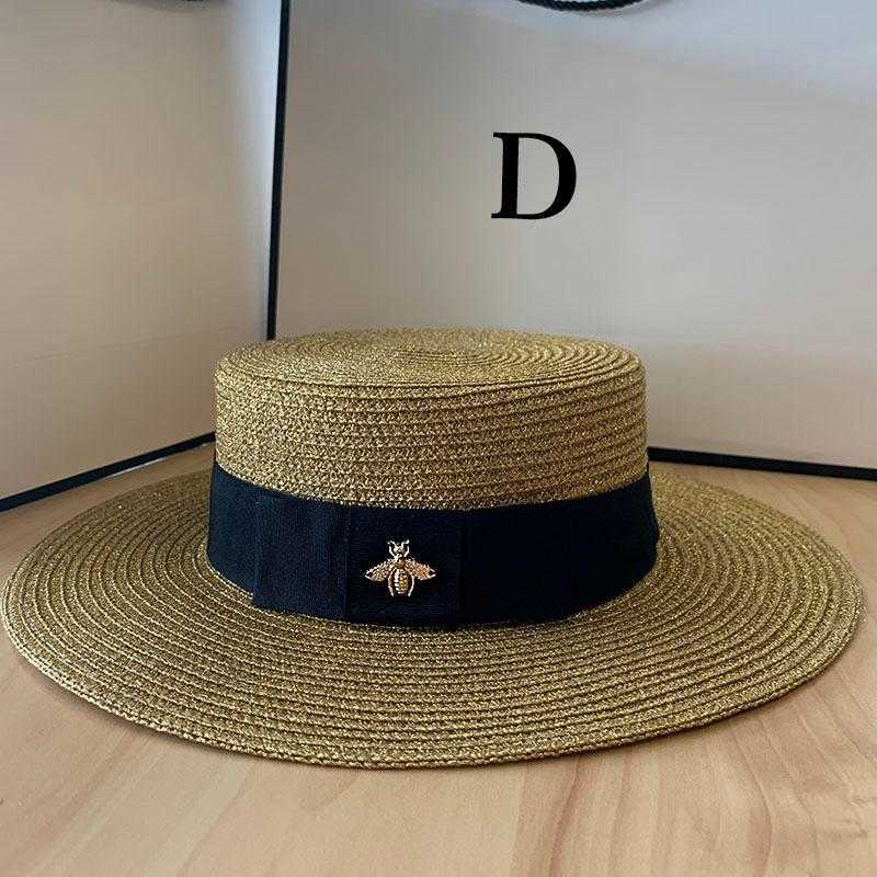

Ladies Sun Hats Small Bee Straw Hat European And American Retro Gold Braided Female Sunshade Flat Cap Visors Wide Brim