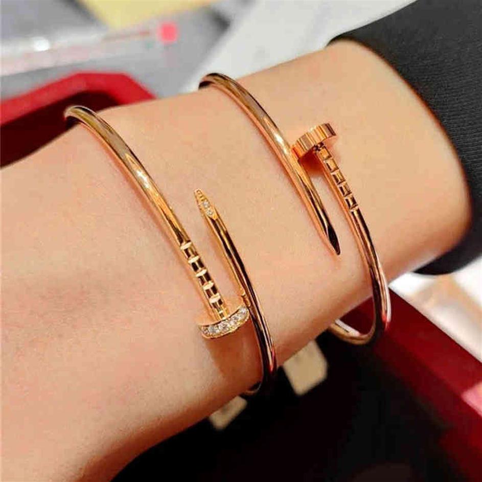 

designer Titanium Steel Nail Bracelet Inlay Diamond Screw Cuff Women Men Lover Couple Bangle Jewelry190r