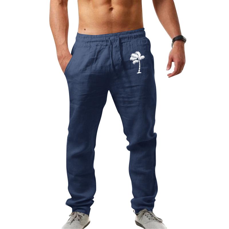 

Men's Pants Mens Fashion Casual Printed Linen Pocket Lace Up Large Size Jeans For MenMen's, Black