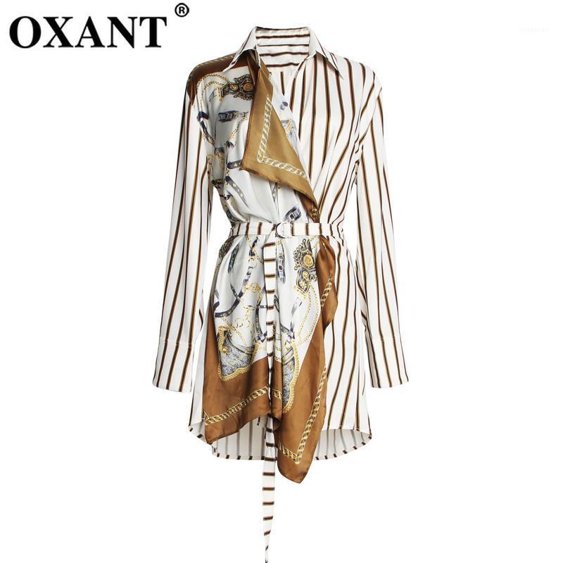 

Women' Blouses & Shirts OXANT Long Shirt Spring/summer 2022 Independent Design Niche Western Silk Scarf Stripe Long-sleeve Stitching Blouse, As picture
