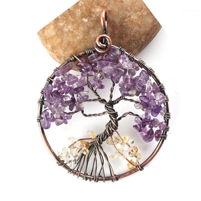 

Pendant Necklaces KFT Handmade Tree Of Life Copper Wire Wrapped Nautral Amethysts Citrines Quartz Crystal Stone Necklace Jewelry