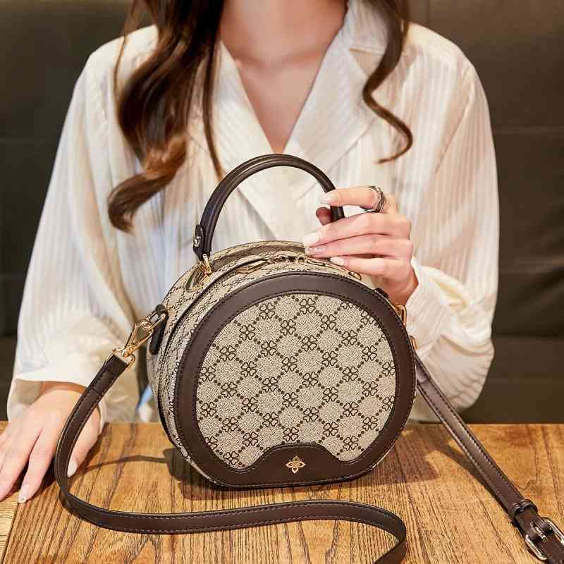 

Purses sale Live broadcast new printed handbag women's Bag Messenger New sling one Shoulder foreign style small round bag, Gray