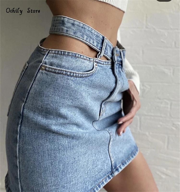 

Skirts Women's Fashion Blogger Side Cut Denim Skirt Street Sexy Bag Hip Womens, Light blue