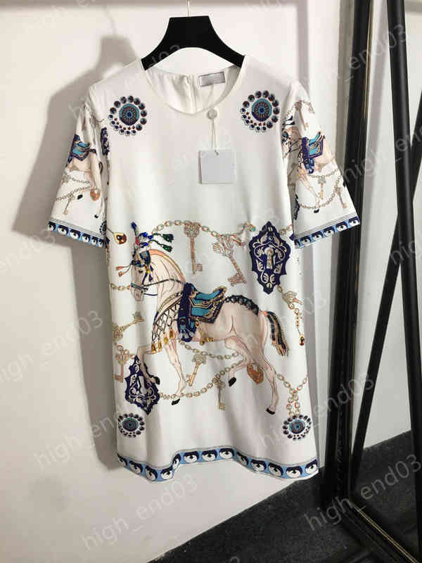 

Designer Womens Dresses Her Beaded Logo Horse Print Aristocratic Fashion Brand Short Sleeve Dress Luxury Women Clothing Apparel