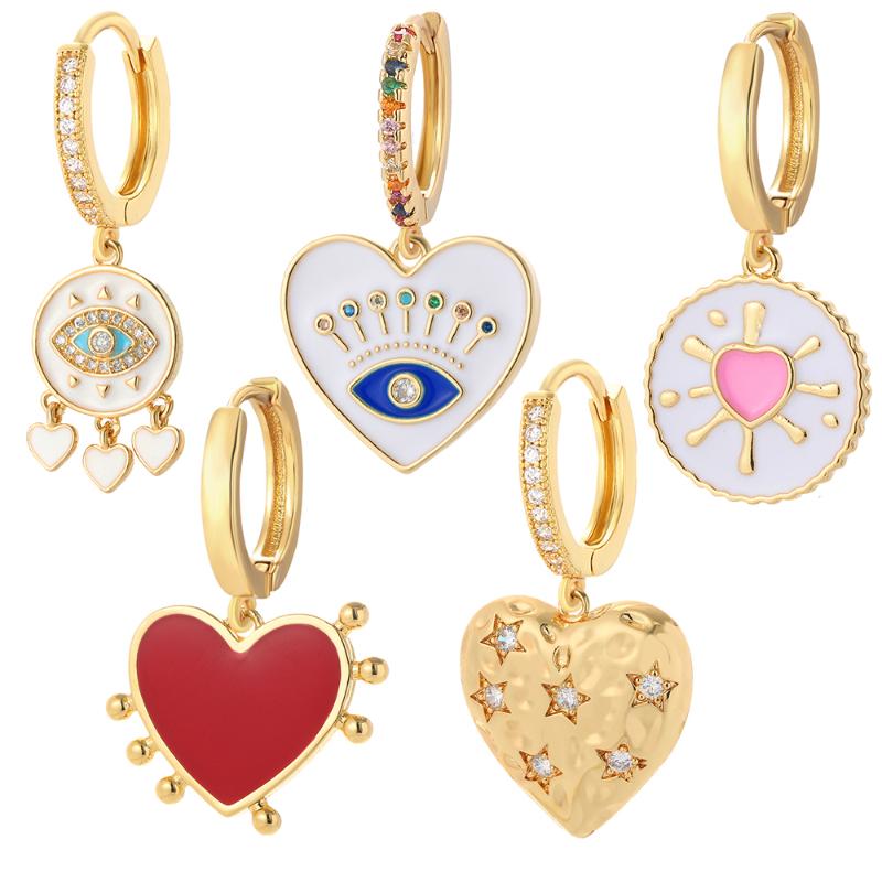 

Hoop & Huggie Red Heart Love Earrings Enamel Zircon Real Gold Color Piercing Dangle Earring Fahion Korean Jewelry 2022Hoop