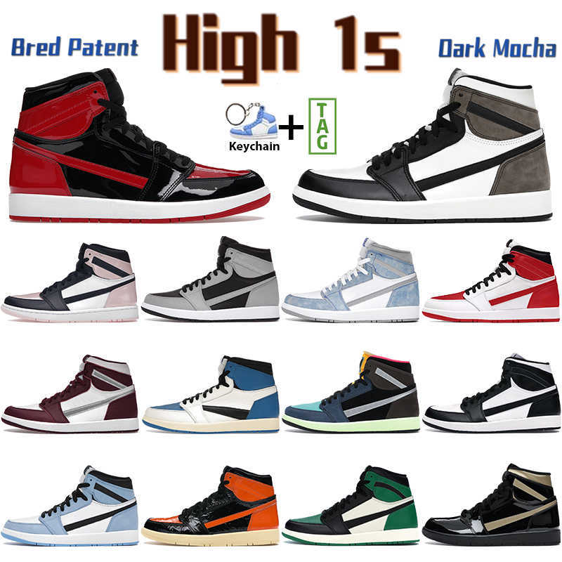 

High 1 Basketball Shoes Bred Patent 1s Sneakers Atmosphere Shadow Dark Mocha Hyper Royal University Blue Chicago Black White Heritage Men, 15. obsidian unc